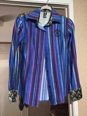 Women’s Blue & Purple Striped Button-Down Shirt by TBB